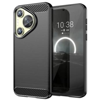 Szilikon telefonvédő (ütésállóság, légpárnás sarok, szálcsiszolt, karbon minta) FEKETE Huawei Pura 70 kép