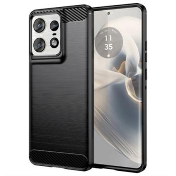 Szilikon telefonvédő (ütésállóság, légpárnás sarok, szálcsiszolt, karbon minta) FEKETE Motorola Edge 50 Pro 5G kép