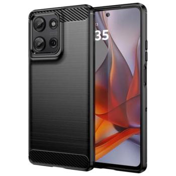 Szilikon telefonvédő (ütésállóság, légpárnás sarok, szálcsiszolt, karbon minta) FEKETE Motorola Moto G75 kép