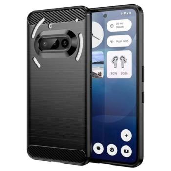 Szilikon telefonvédő (ütésállóság, légpárnás sarok, szálcsiszolt, karbon minta) FEKETE Nothing Phone (3a) kép