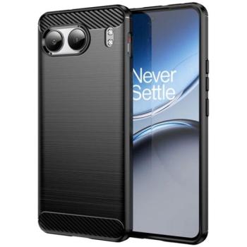 Szilikon telefonvédő (ütésállóság, légpárnás sarok, szálcsiszolt, karbon minta) FEKETE OnePlus Nord 4 kép