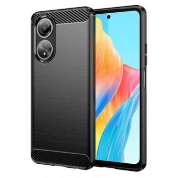Szilikon telefonvédő (ütésállóság, légpárnás sarok, szálcsiszolt, karbon minta) FEKETE OPPO A58 kép