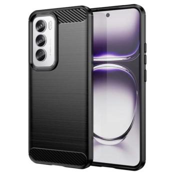 Szilikon telefonvédő (ütésállóság, légpárnás sarok, szálcsiszolt, karbon minta) FEKETE Oppo Reno 12 Pro 5G kép