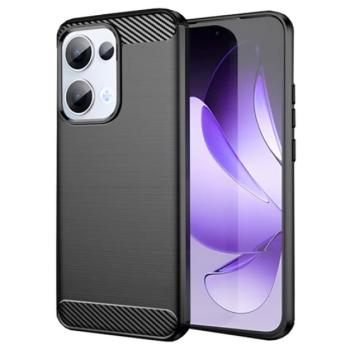 Szilikon telefonvédő (ütésállóság, légpárnás sarok, szálcsiszolt, karbon minta) FEKETE Oppo Reno 13 kép