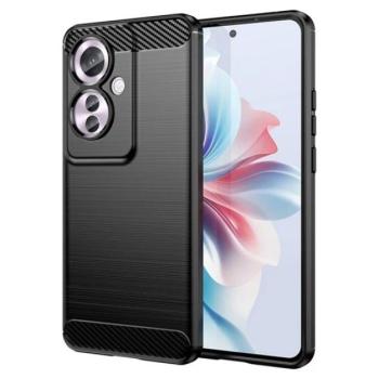 Szilikon telefonvédő (ütésállóság, légpárnás sarok, szálcsiszolt, karbon minta) FEKETE Oppo Reno11 F 5G kép