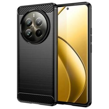 Szilikon telefonvédő (ütésállóság, légpárnás sarok, szálcsiszolt, karbon minta) FEKETE Realme 12 Pro Plus, 12 Pro kép