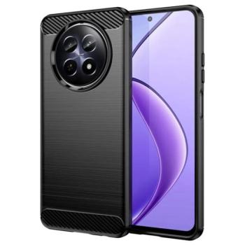 Szilikon telefonvédő (ütésállóság, légpárnás sarok, szálcsiszolt, karbon minta) FEKETE Realme 12 kép