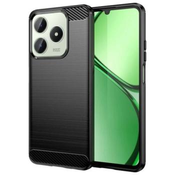 Szilikon telefonvédő (ütésállóság, légpárnás sarok, szálcsiszolt, karbon minta) FEKETE Realme C63 4G, C61 4G kép
