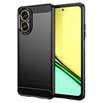 Szilikon telefonvédő (ütésállóság, légpárnás sarok, szálcsiszolt, karbon minta) FEKETE Realme C67 4G kép
