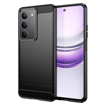 Szilikon telefonvédő (ütésállóság, légpárnás sarok, szálcsiszolt, karbon minta) FEKETE Realme C75 4G kép