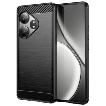 Szilikon telefonvédő (ütésállóság, légpárnás sarok, szálcsiszolt, karbon minta) FEKETE Realme GT 6T 5G, GT 6 5G kép