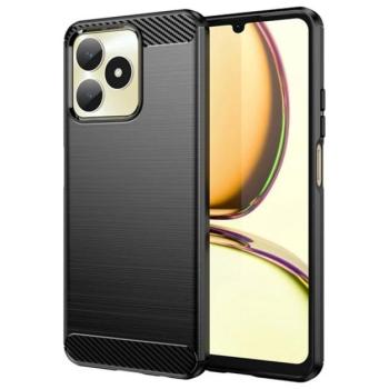 Szilikon telefonvédő (ütésállóság, légpárnás sarok, szálcsiszolt, karbon minta) FEKETE Realme Note 50 kép
