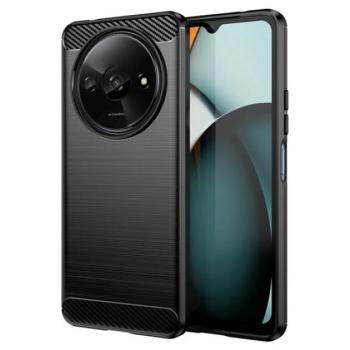 Szilikon telefonvédő (ütésállóság, légpárnás sarok, szálcsiszolt, karbon minta) FEKETE Redmi A3 kép