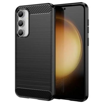 Szilikon telefonvédő (ütésállóság, légpárnás sarok, szálcsiszolt, karbon minta) FEKETE Samsung Galaxy S23 FE (SM-S711) kép