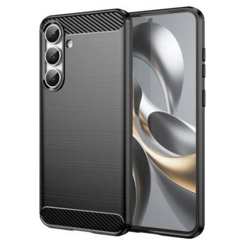 Szilikon telefonvédő (ütésállóság, légpárnás sarok, szálcsiszolt, karbon minta) FEKETE Samsung Galaxy S25 FE (SM-S731) kép