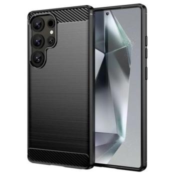 Szilikon telefonvédő (ütésállóság, légpárnás sarok, szálcsiszolt, karbon minta) FEKETE Samsung Galaxy S25 Ultra (SM-S938) kép