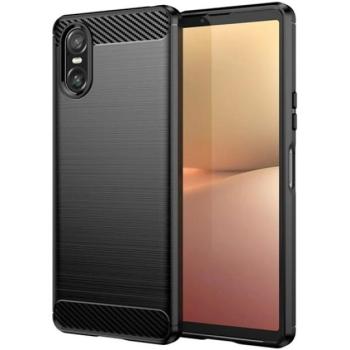 Szilikon telefonvédő (ütésállóság, légpárnás sarok, szálcsiszolt, karbon minta) FEKETE Sony Xperia 10 VI kép