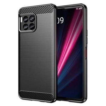 Szilikon telefonvédő (ütésállóság, légpárnás sarok, szálcsiszolt, karbon minta) FEKETE T Phone 2 Pro 5G kép