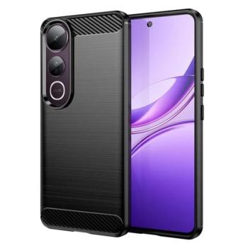 Szilikon telefonvédő (ütésállóság, légpárnás sarok, szálcsiszolt, karbon minta) FEKETE Vivo V50 Lite kép