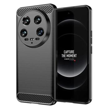 Szilikon telefonvédő (ütésállóság, légpárnás sarok, szálcsiszolt, karbon minta) FEKETE Xiaomi 14 Ultra kép