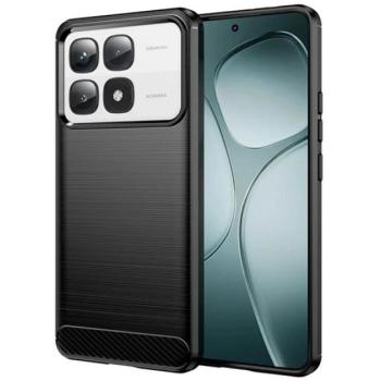 Szilikon telefonvédő (ütésállóság, légpárnás sarok, szálcsiszolt, karbon minta) FEKETE Xiaomi 14T Pro 5G kép