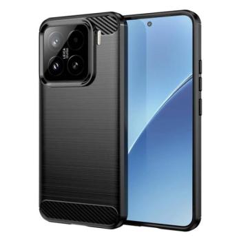 Szilikon telefonvédő (ütésállóság, légpárnás sarok, szálcsiszolt, karbon minta) FEKETE Xiaomi 15 kép