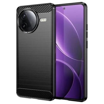 Szilikon telefonvédő (ütésállóság, légpárnás sarok, szálcsiszolt, karbon minta) FEKETE Xiaomi Poco F7 Pro kép