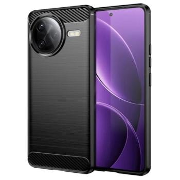 Szilikon telefonvédő (ütésállóság, légpárnás sarok, szálcsiszolt, karbon minta) FEKETE Xiaomi Poco F7 Ultra kép