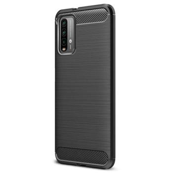 Szilikon telefonvédő (ütésállóság, légpárnás sarok, szálcsiszolt, karbon minta) FEKETE Xiaomi Poco M3 kép