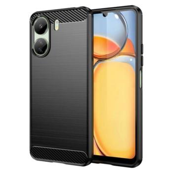 Szilikon telefonvédő (ütésállóság, légpárnás sarok, szálcsiszolt, karbon minta) FEKETE Xiaomi Redmi 13C kép