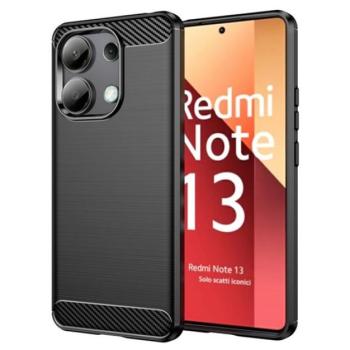 Szilikon telefonvédő (ütésállóság, légpárnás sarok, szálcsiszolt, karbon minta) FEKETE Xiaomi Redmi Note 13 4G kép