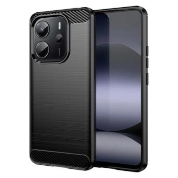 Szilikon telefonvédő (ütésállóság, légpárnás sarok, szálcsiszolt, karbon minta) FEKETE Xiaomi Redmi Note 14 4G kép