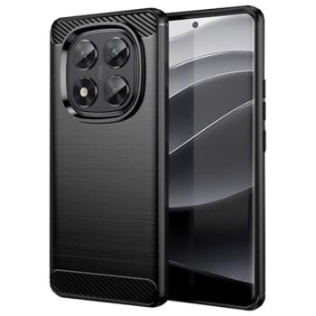 Szilikon telefonvédő (ütésállóság, légpárnás sarok, szálcsiszolt, karbon minta) FEKETE Xiaomi Redmi Note 14 Pro 4G kép