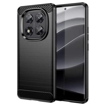 Szilikon telefonvédő (ütésállóság, légpárnás sarok, szálcsiszolt, karbon minta) FEKETE Xiaomi Redmi Note 14 Pro 5G kép