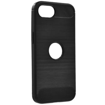 Szilikon telefonvédő (ütésállóság, légpárnás sarok, szálcsiszolt, karbon minta, logó kivágás) FEKETE Apple iPhone 16e kép