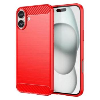 Szilikon telefonvédő (ütésállóság, légpárnás sarok, szálcsiszolt, karbon minta) PIROS Apple iPhone 16 Plus kép