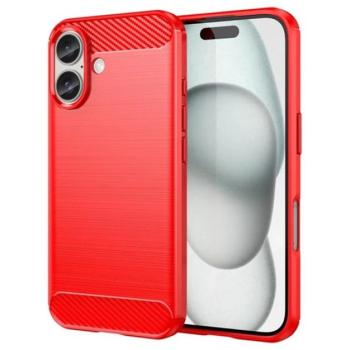 Szilikon telefonvédő (ütésállóság, légpárnás sarok, szálcsiszolt, karbon minta) PIROS Apple iPhone 16 kép