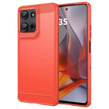Szilikon telefonvédő (ütésállóság, légpárnás sarok, szálcsiszolt, karbon minta) PIROS Motorola Moto G75 kép