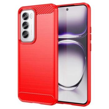 Szilikon telefonvédő (ütésállóság, légpárnás sarok, szálcsiszolt, karbon minta) PIROS Oppo Reno 12 Pro 5G kép