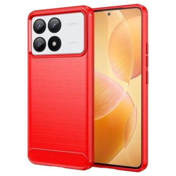 Szilikon telefonvédő (ütésállóság, légpárnás sarok, szálcsiszolt, karbon minta) PIROS Xiaomi Poco F6 Pro kép