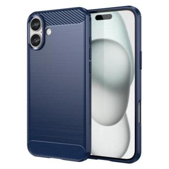 Szilikon telefonvédő (ütésállóság, légpárnás sarok, szálcsiszolt, karbon minta) SÖTÉTKÉK Apple iPhone 16 Plus kép