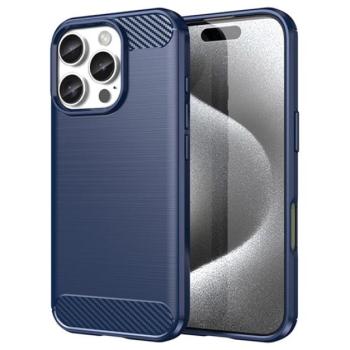Szilikon telefonvédő (ütésállóság, légpárnás sarok, szálcsiszolt, karbon minta) SÖTÉTKÉK Apple iPhone 16 Pro 5G kép