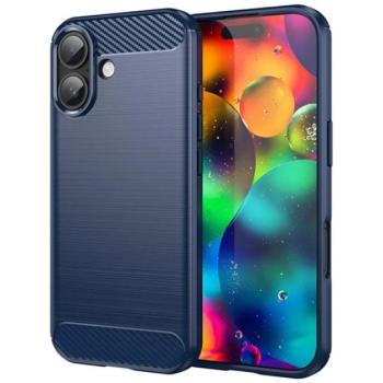 Szilikon telefonvédő (ütésállóság, légpárnás sarok, szálcsiszolt, karbon minta) SÖTÉTKÉK Apple iPhone 17 kép