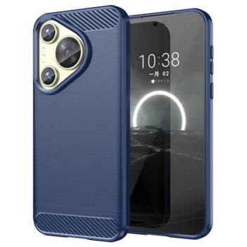 Szilikon telefonvédő (ütésállóság, légpárnás sarok, szálcsiszolt, karbon minta) SÖTÉTKÉK Huawei Pura 70 kép