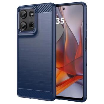 Szilikon telefonvédő (ütésállóság, légpárnás sarok, szálcsiszolt, karbon minta) SÖTÉTKÉK Motorola Moto G75 kép