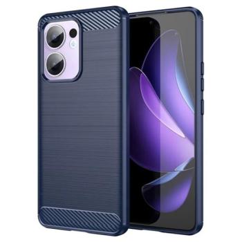 Szilikon telefonvédő (ütésállóság, légpárnás sarok, szálcsiszolt, karbon minta) SÖTÉTKÉK Oppo Reno 13 F 5G kép