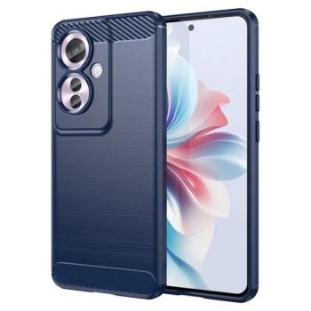 Szilikon telefonvédő (ütésállóság, légpárnás sarok, szálcsiszolt, karbon minta) SÖTÉTKÉK Oppo Reno11 F 5G kép
