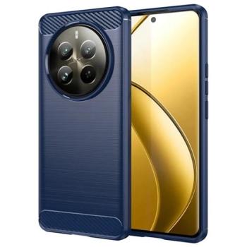 Szilikon telefonvédő (ütésállóság, légpárnás sarok, szálcsiszolt, karbon minta) SÖTÉTKÉK Realme 12 Pro Plus, 12 Pro kép