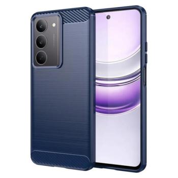 Szilikon telefonvédő (ütésállóság, légpárnás sarok, szálcsiszolt, karbon minta) SÖTÉTKÉK Realme C75 4G kép