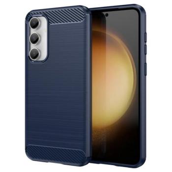Szilikon telefonvédő (ütésállóság, légpárnás sarok, szálcsiszolt, karbon minta) SÖTÉTKÉK Samsung Galaxy S23 FE (SM-S711) kép